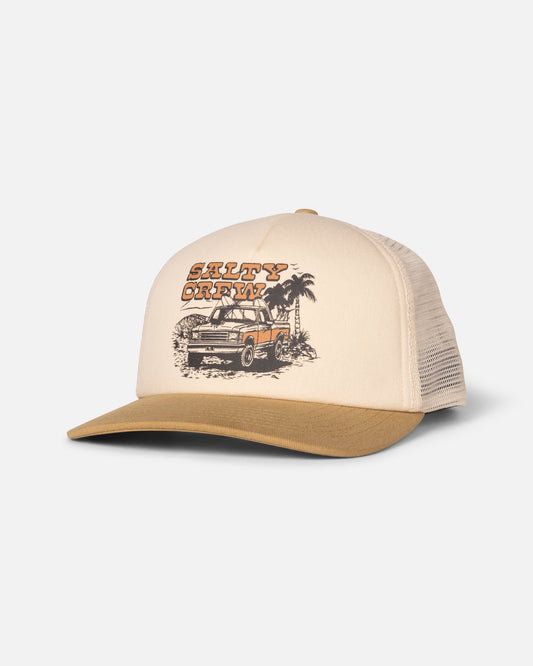 Front view of the Good Times Foamie Trucker - Off White/Khaki.