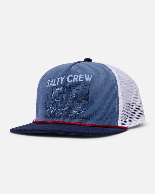 Front view of the Nature Vibes Trucker Hat - Pilot Blue.