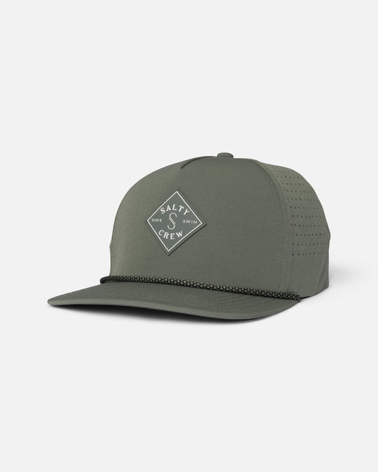 Front view of the Long Range Snapback - Washed Green.