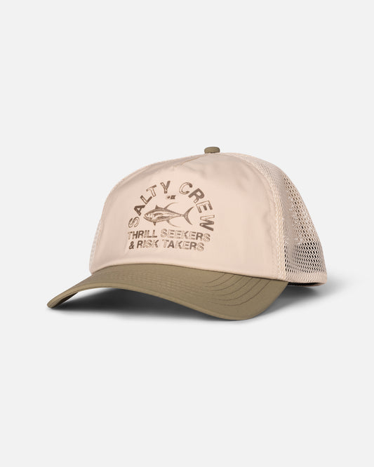 Front view of the Stamped Trucker - Off White/Fern.