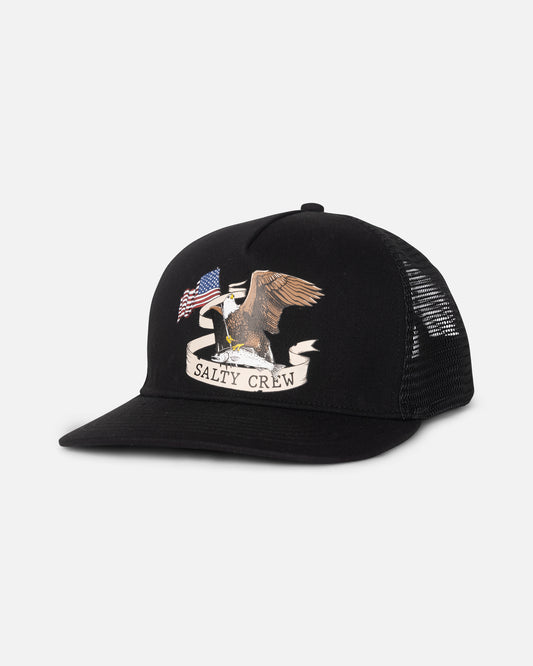 front view of America Eagle Trucker Hat - Black