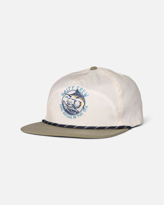 Front view of the Bow Line Snapback - Off White Fern.