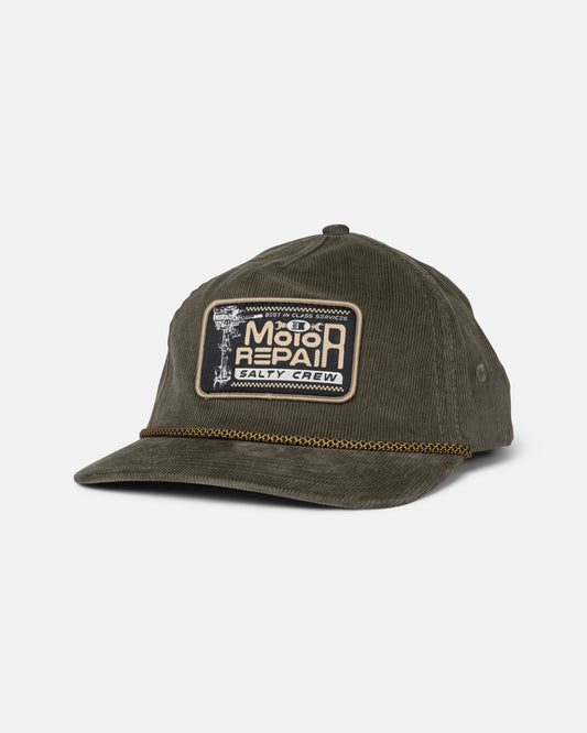 Front view of the Chop Shop Snapback - Dusty Olive.