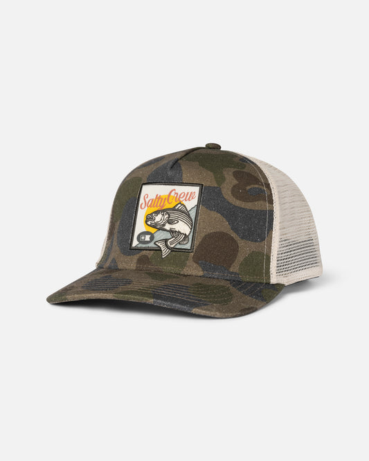 Front view of the Striper Trucker - Sand Camo.