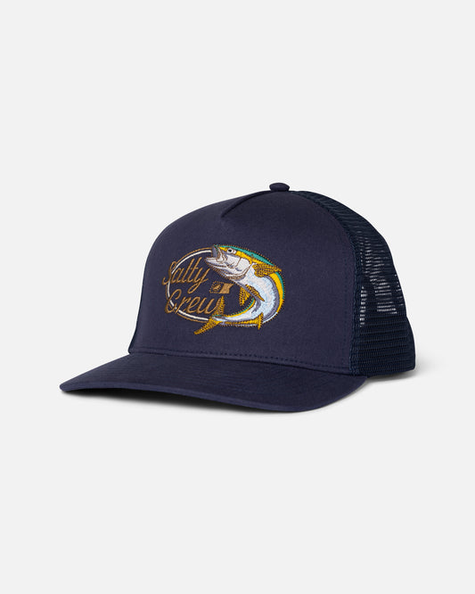 Front view of the Yellow Tailed Trucker - Midnight Navy.