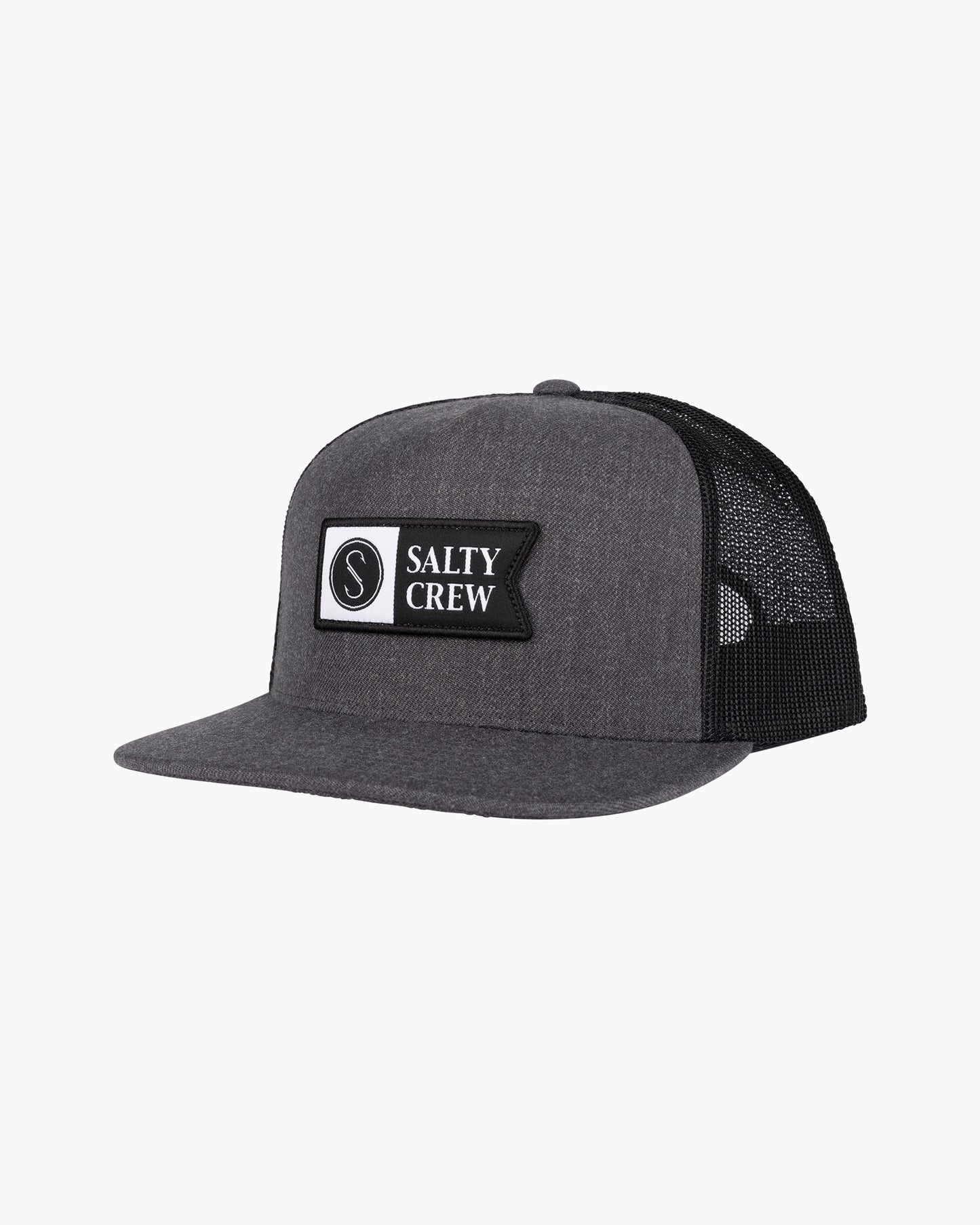 front view of Alpha Twill Trucker Dark Heather Grey
