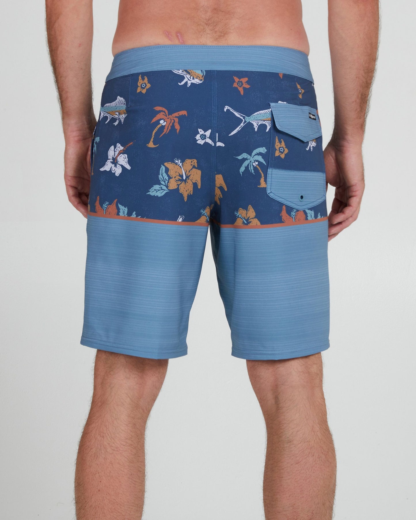 On body back of the Tandem Denim/Slate Boardshort
