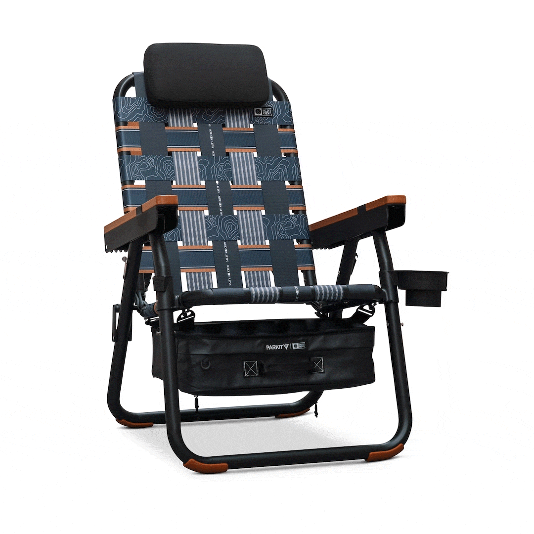 Gif image of the Parkit x Salty Crew Eclipse Recliner Chair.
