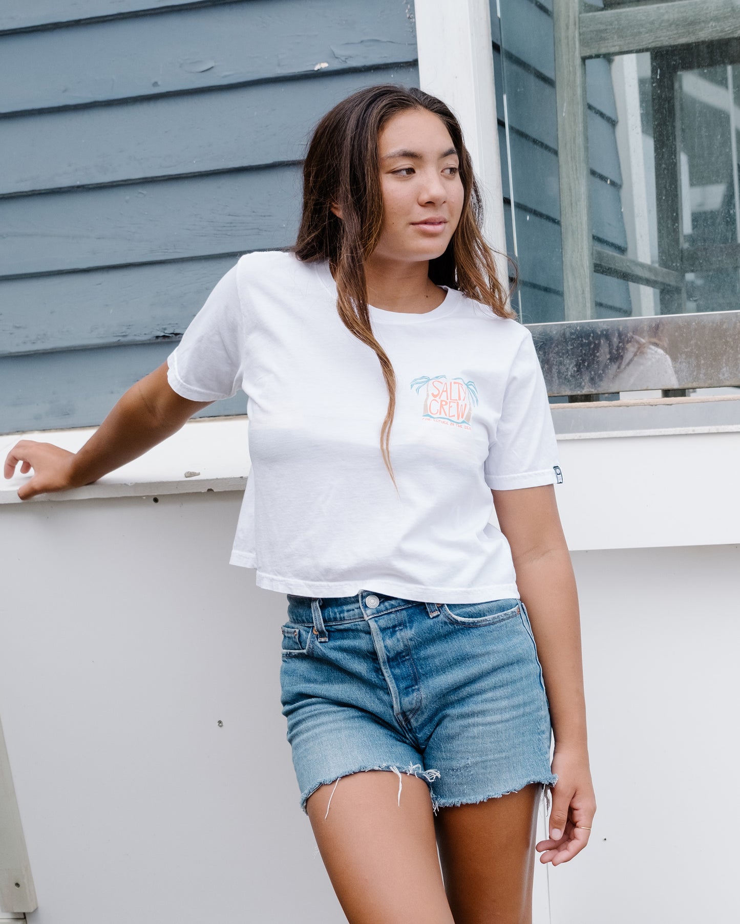 Postcard White Crop Tee