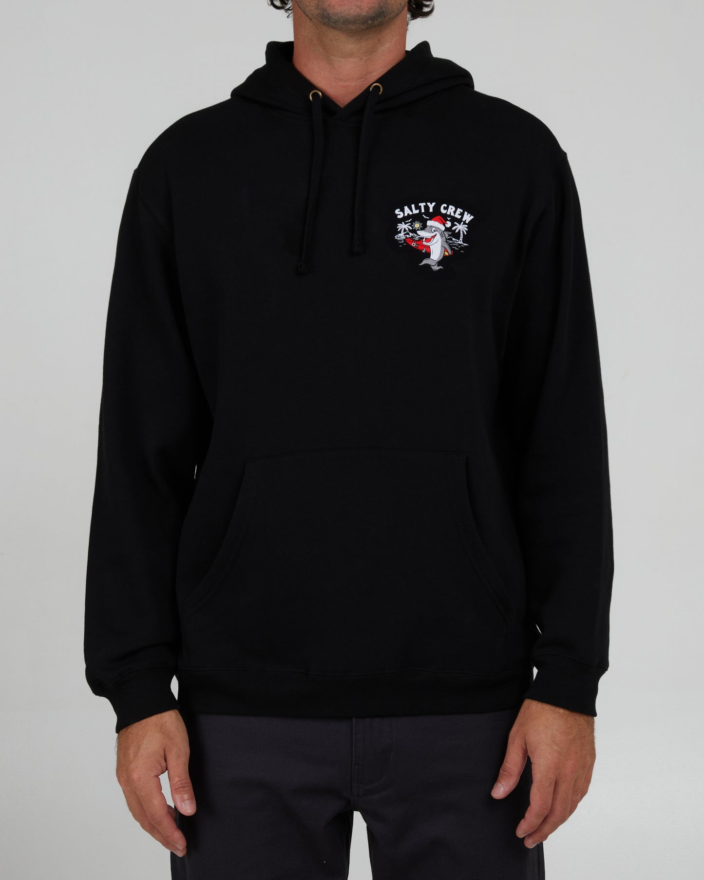 front view of Santa Shark Black Hood Fleece