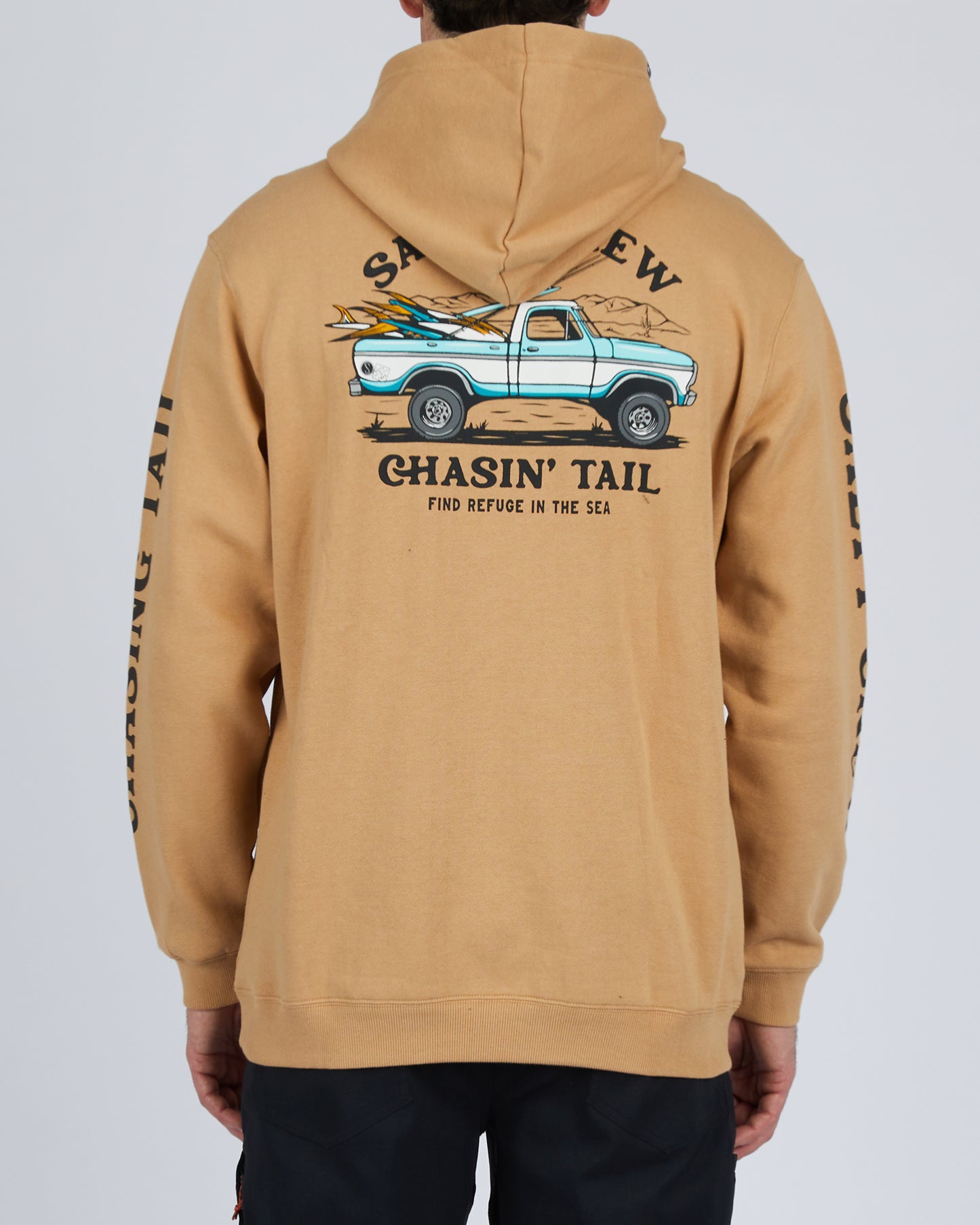 On body back of the Off Road Sandstone Hood Fleece