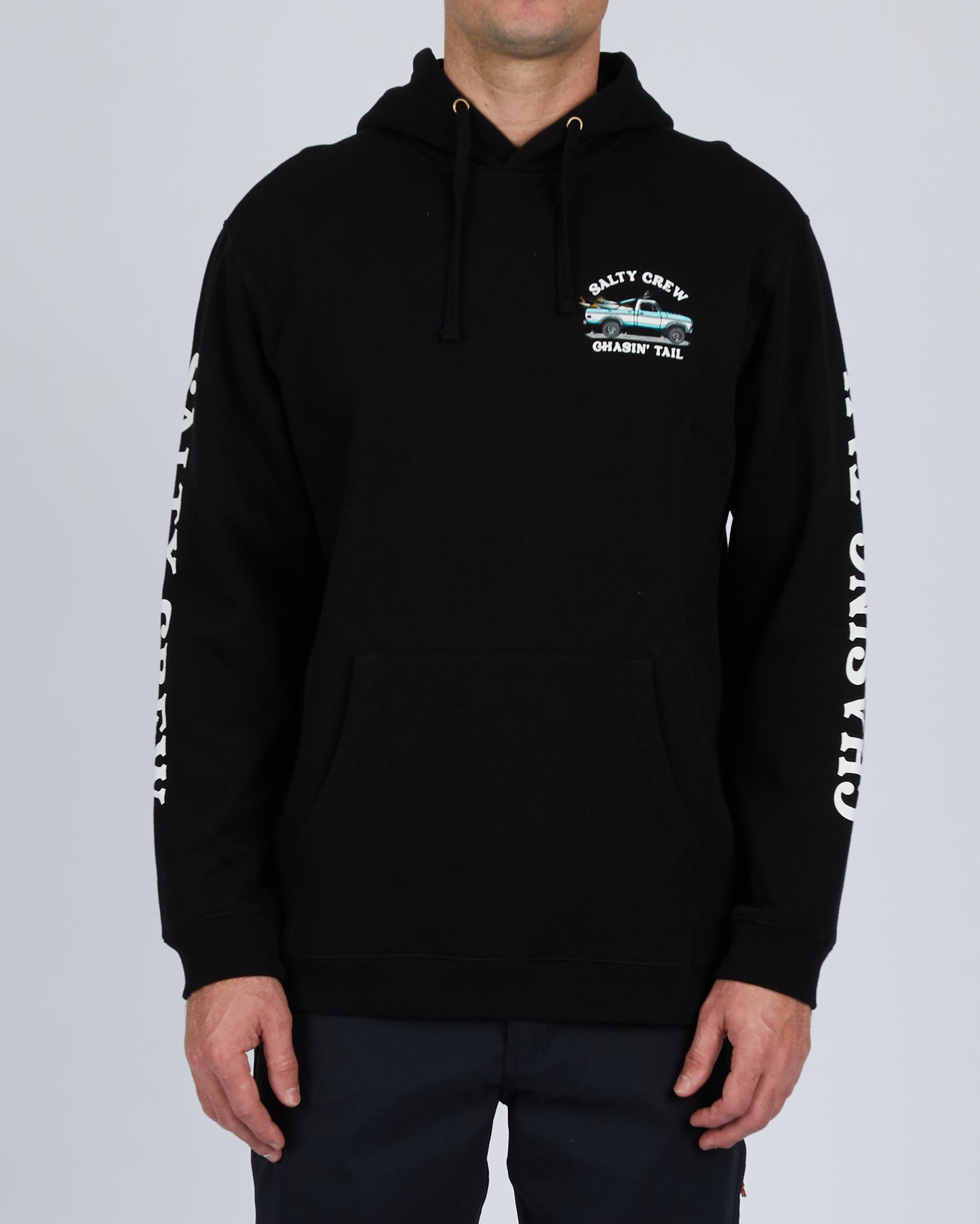 front view of Off Road Black Hood Fleece