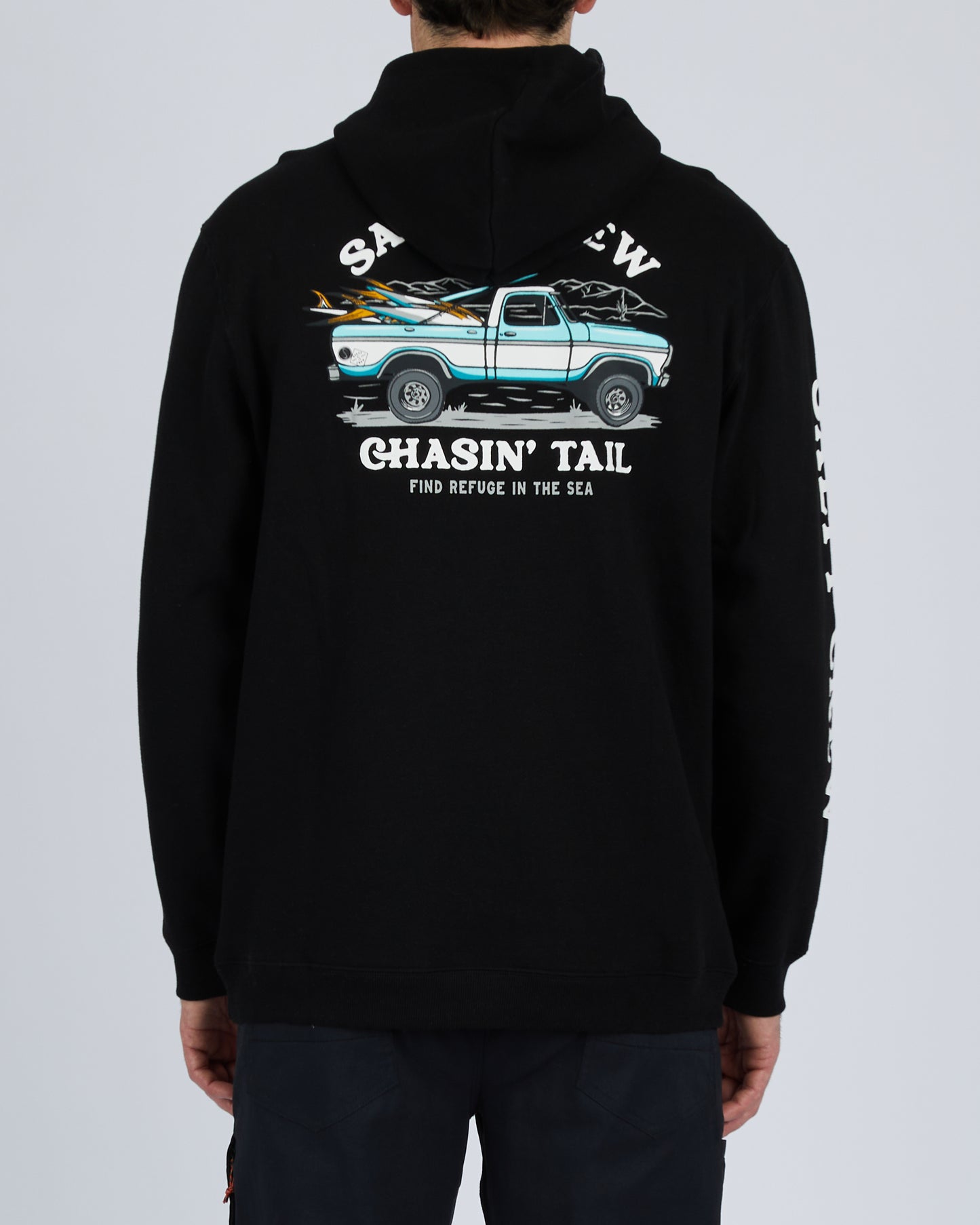 back view of Off Road Black Hood Fleece