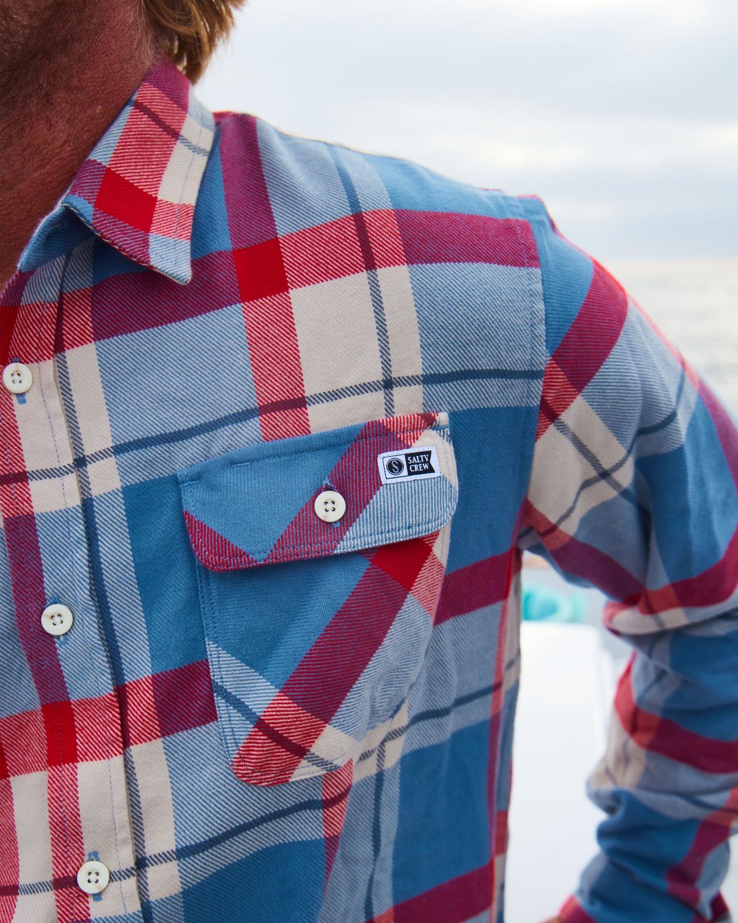 close up shot of the Dawn Patrol Slate Flannel