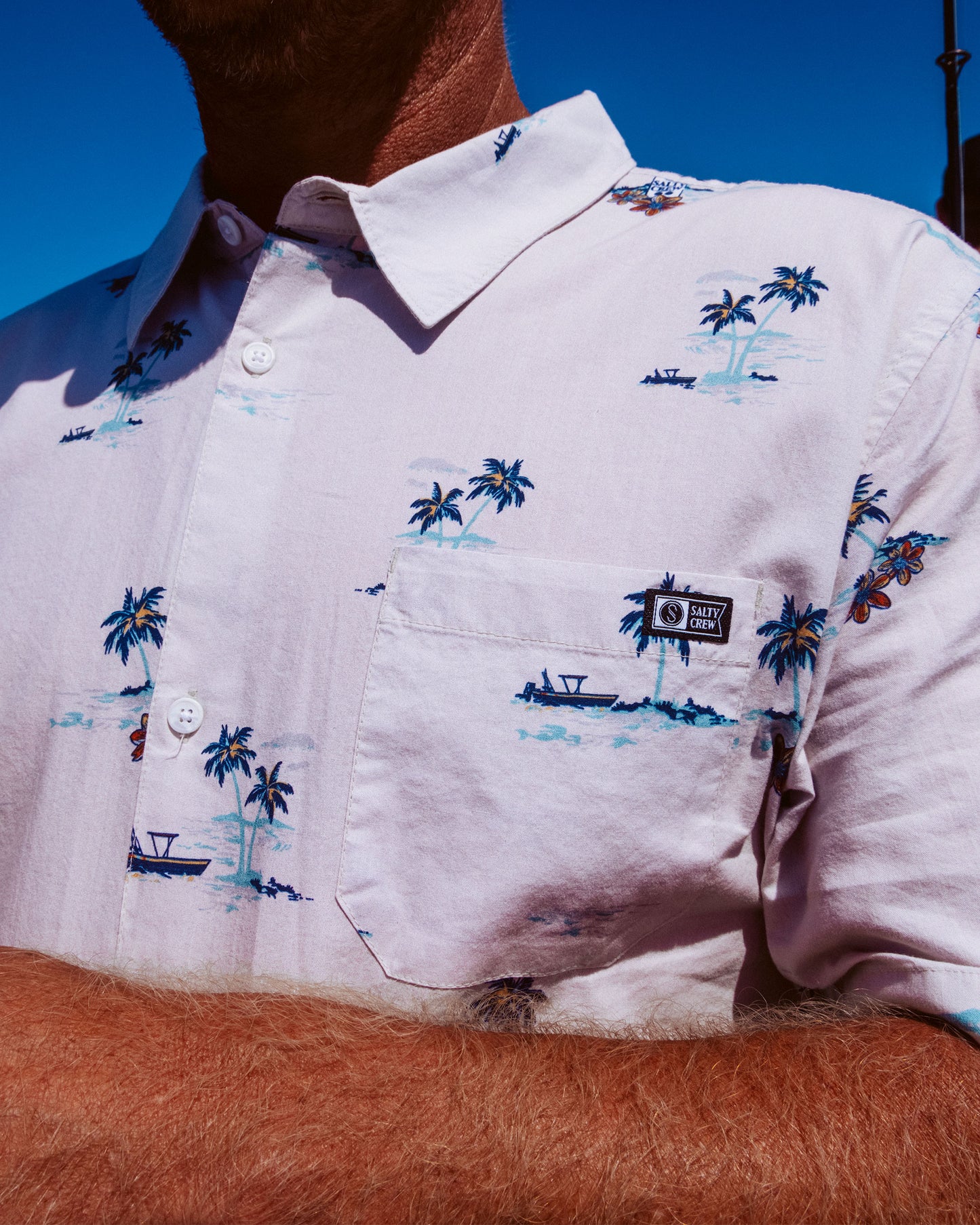 Close up shot of the Salty Brew Button Up - Bone.