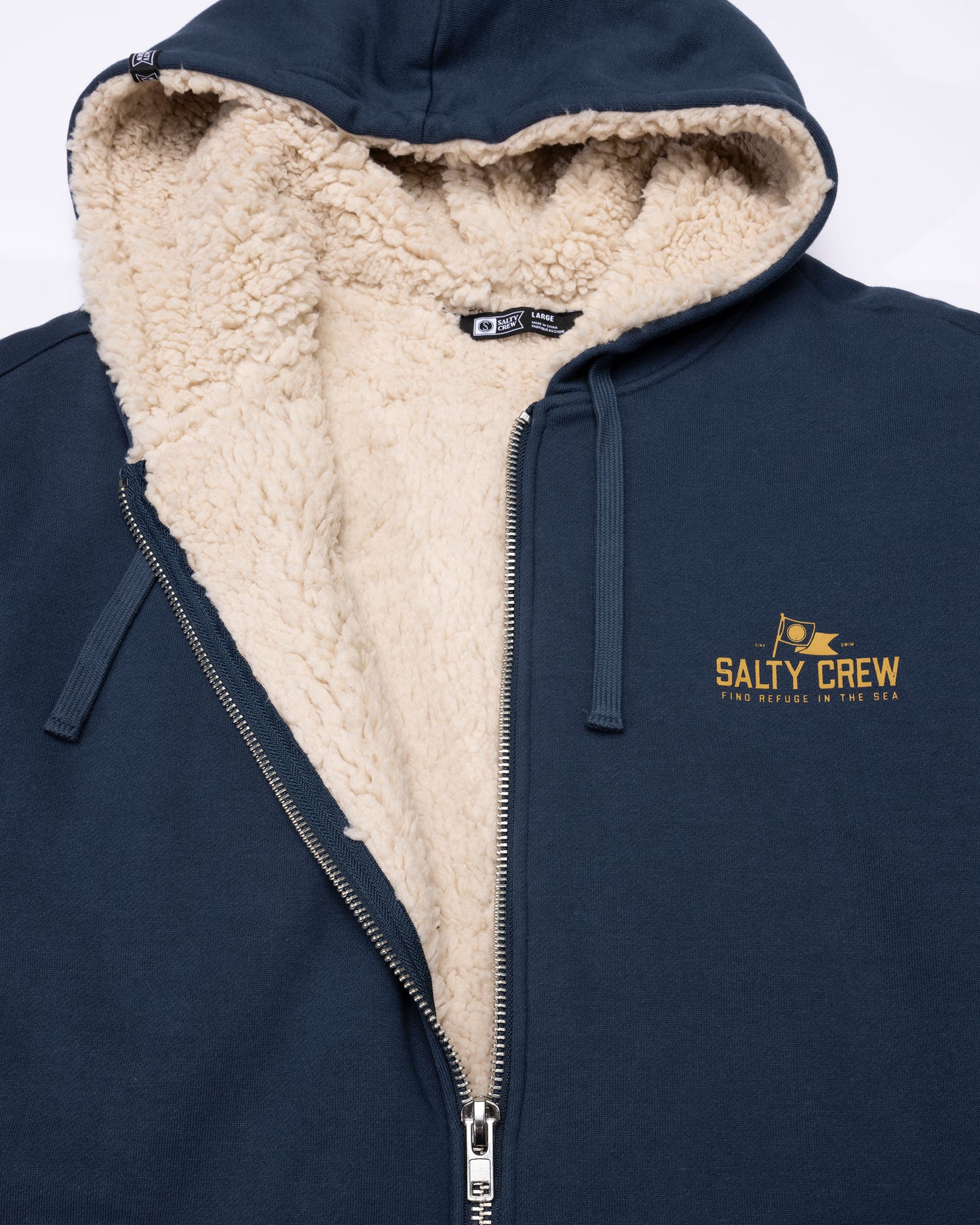 Alternate front view of the Coastal Sherpa Fleece Hoodie - Midnight Navy.