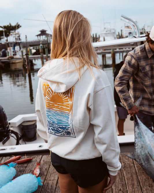 Lifestyle shot of the Posted Hoodie - Off White.
