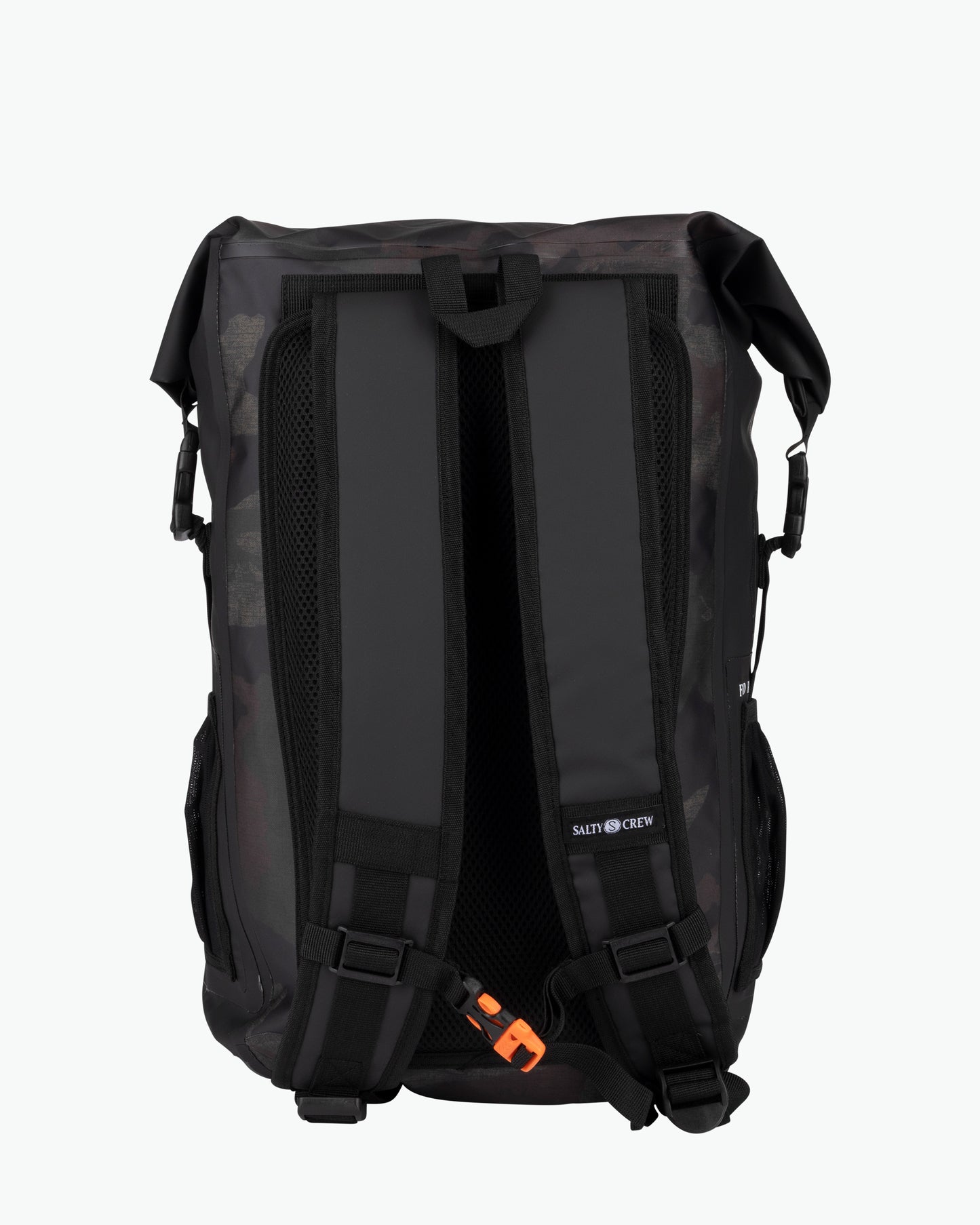 back view of Voyager Camo Roll Top Backpack