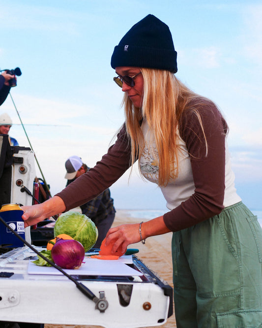 Lifestyle shot of the Swellter Beanie - Black.