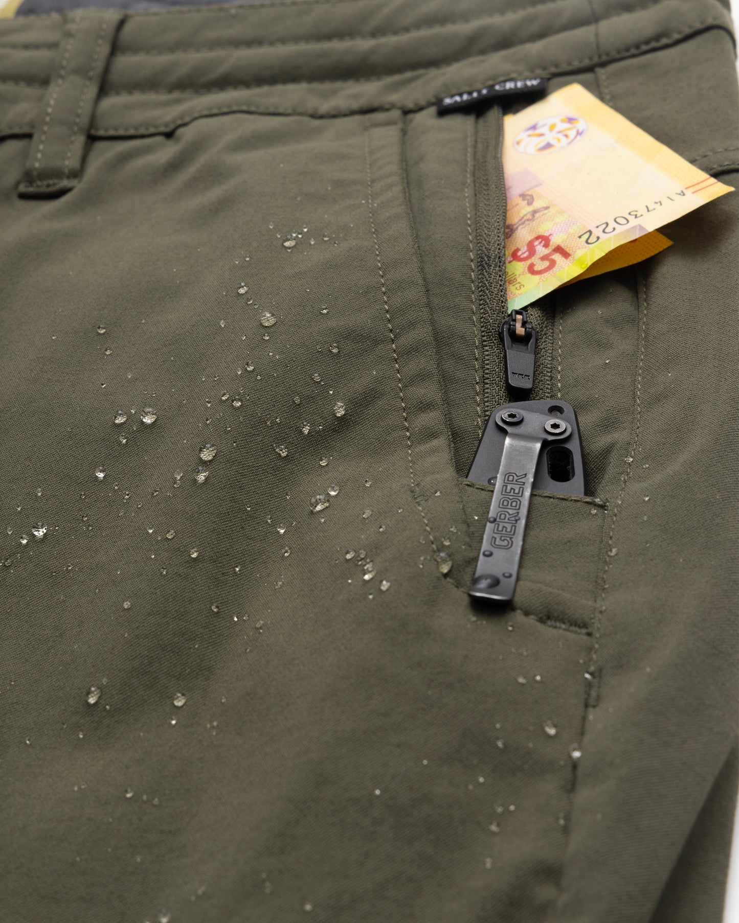 Detail photo of the Transom Tech Short - Dusty Olive.