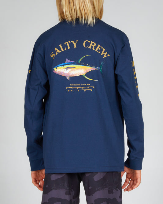 back graphic of Ahi Mount Boys Navy L/S Tee