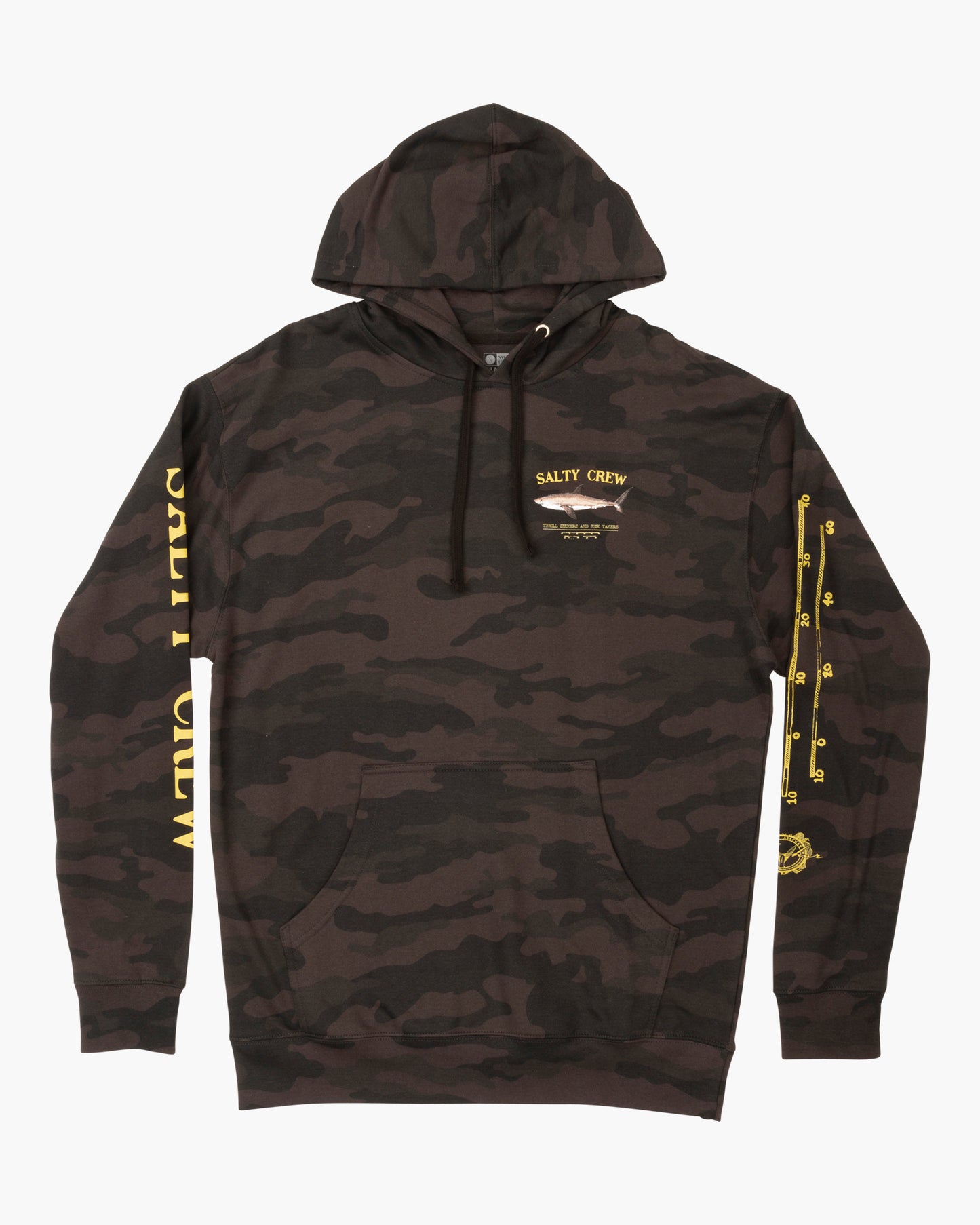 front view of Bruce Boys Black Camo Hood Fleece
