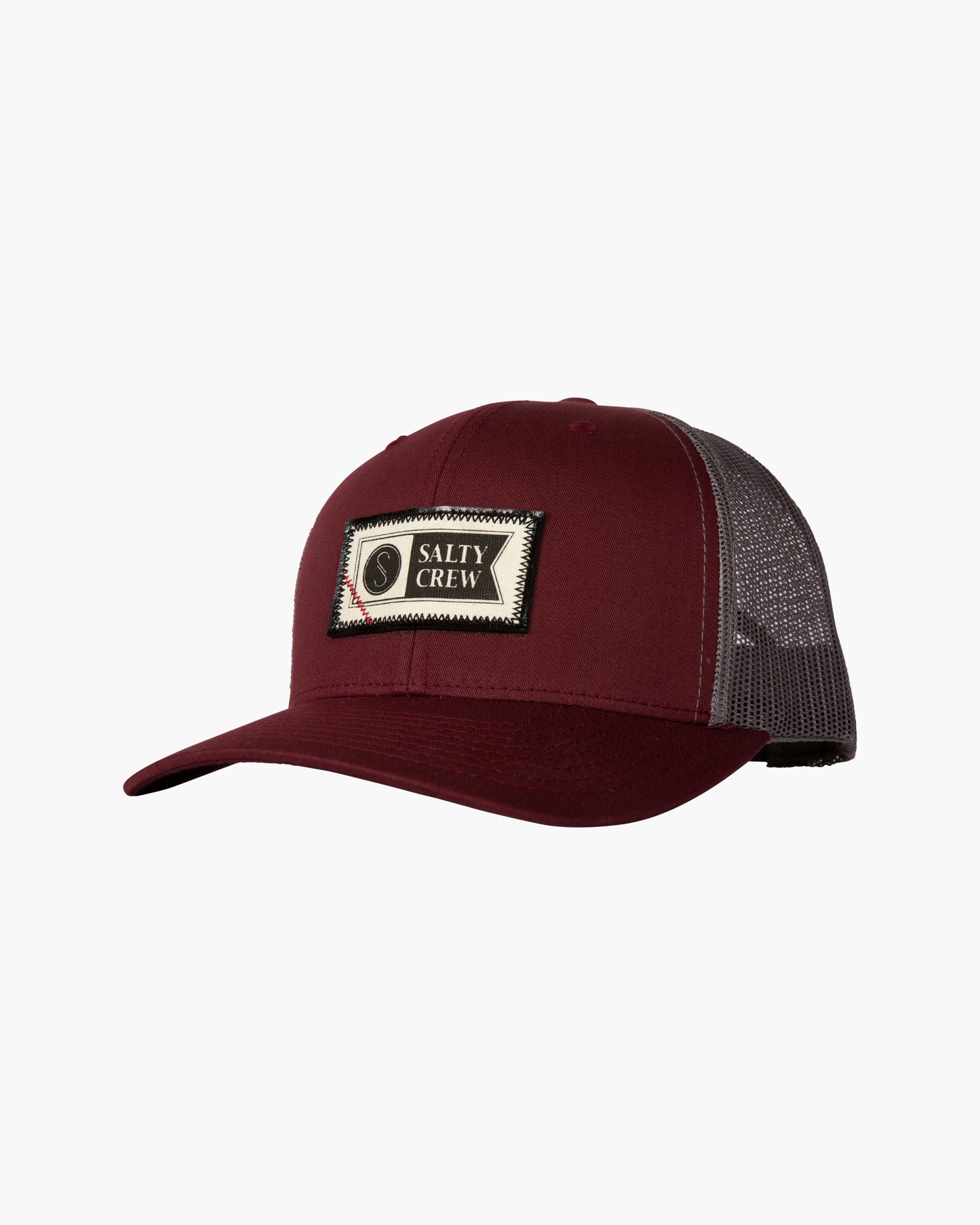 Front of Topstitch Black/Burgundy Retro Trucker