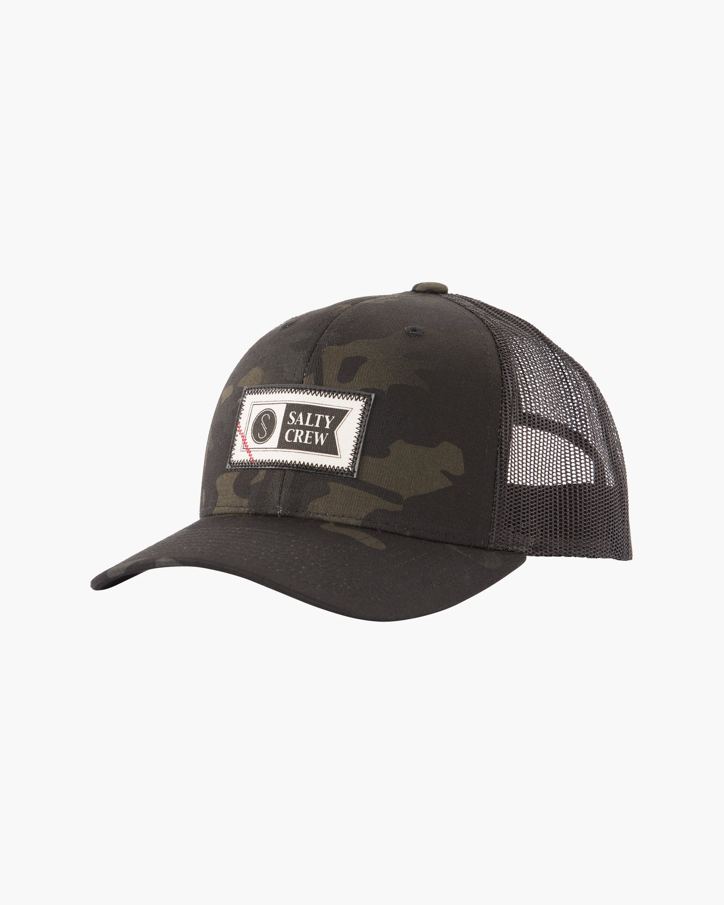 Front of Topstitch Multicam Black Retro Trucker