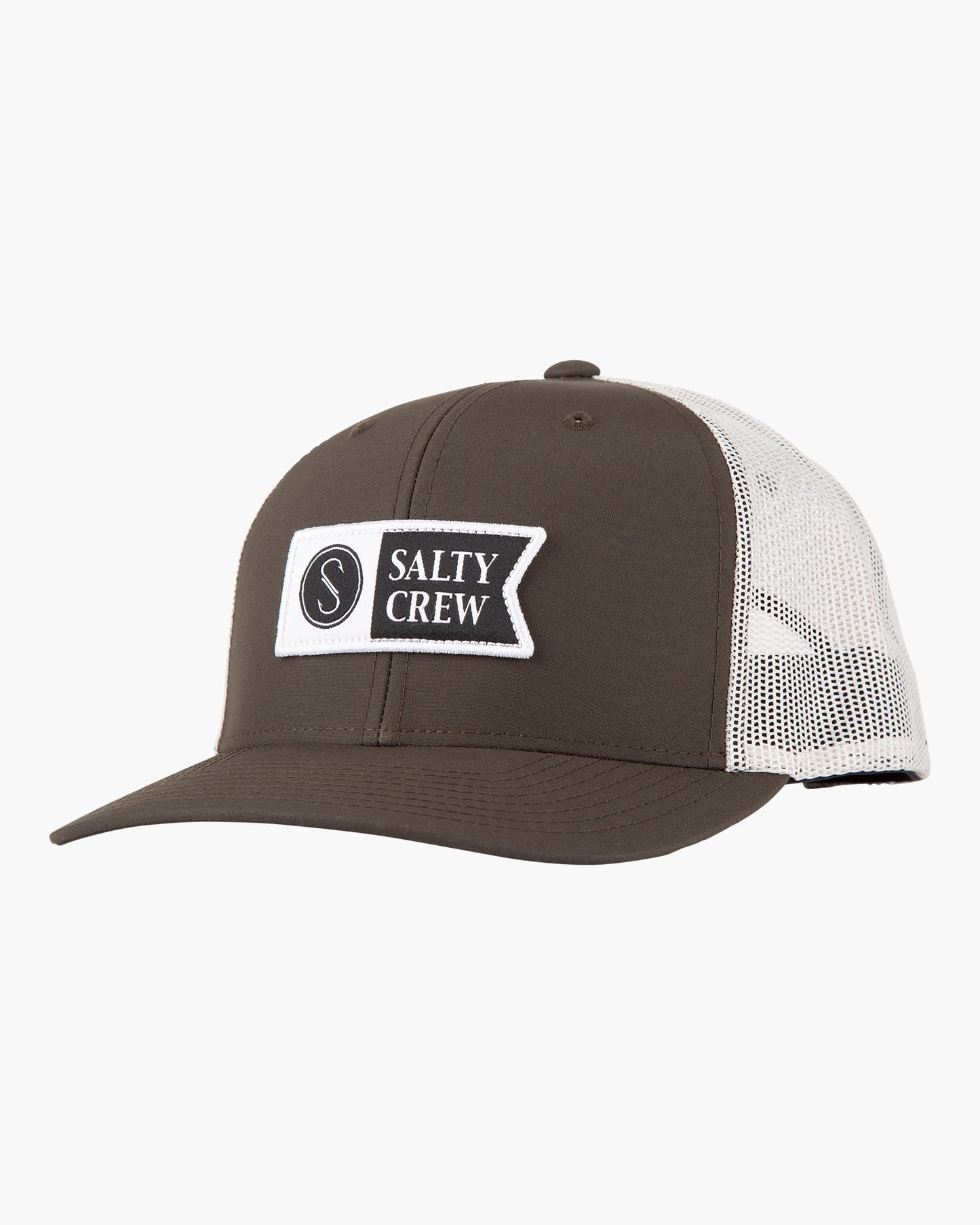 front view of Pinnacle 2 Military/Silver Retro Trucker