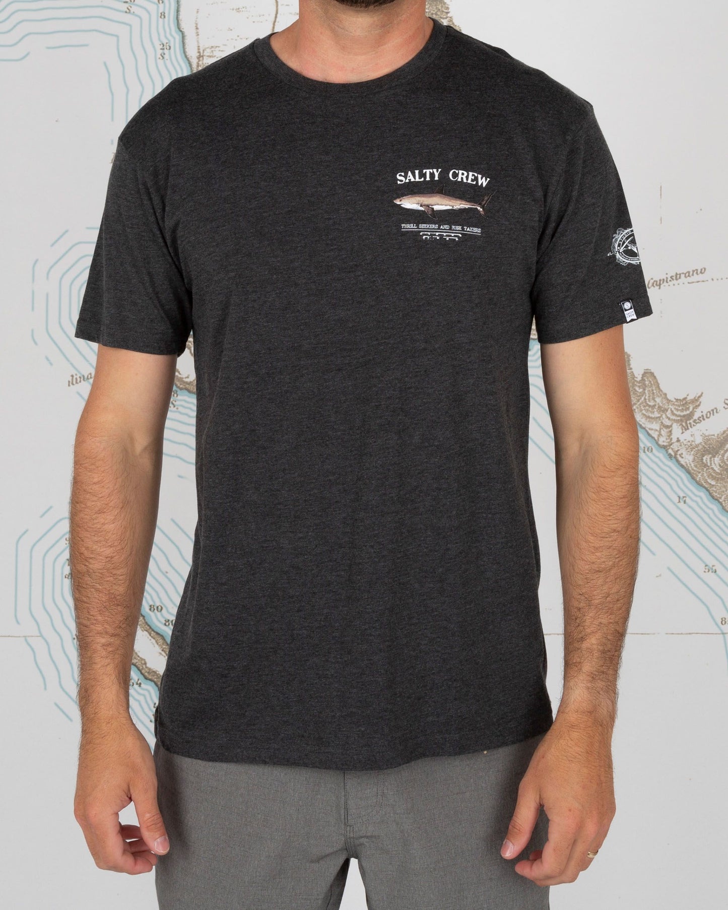 On body front of Bruce Charcoal Heather S/S Premium Tee