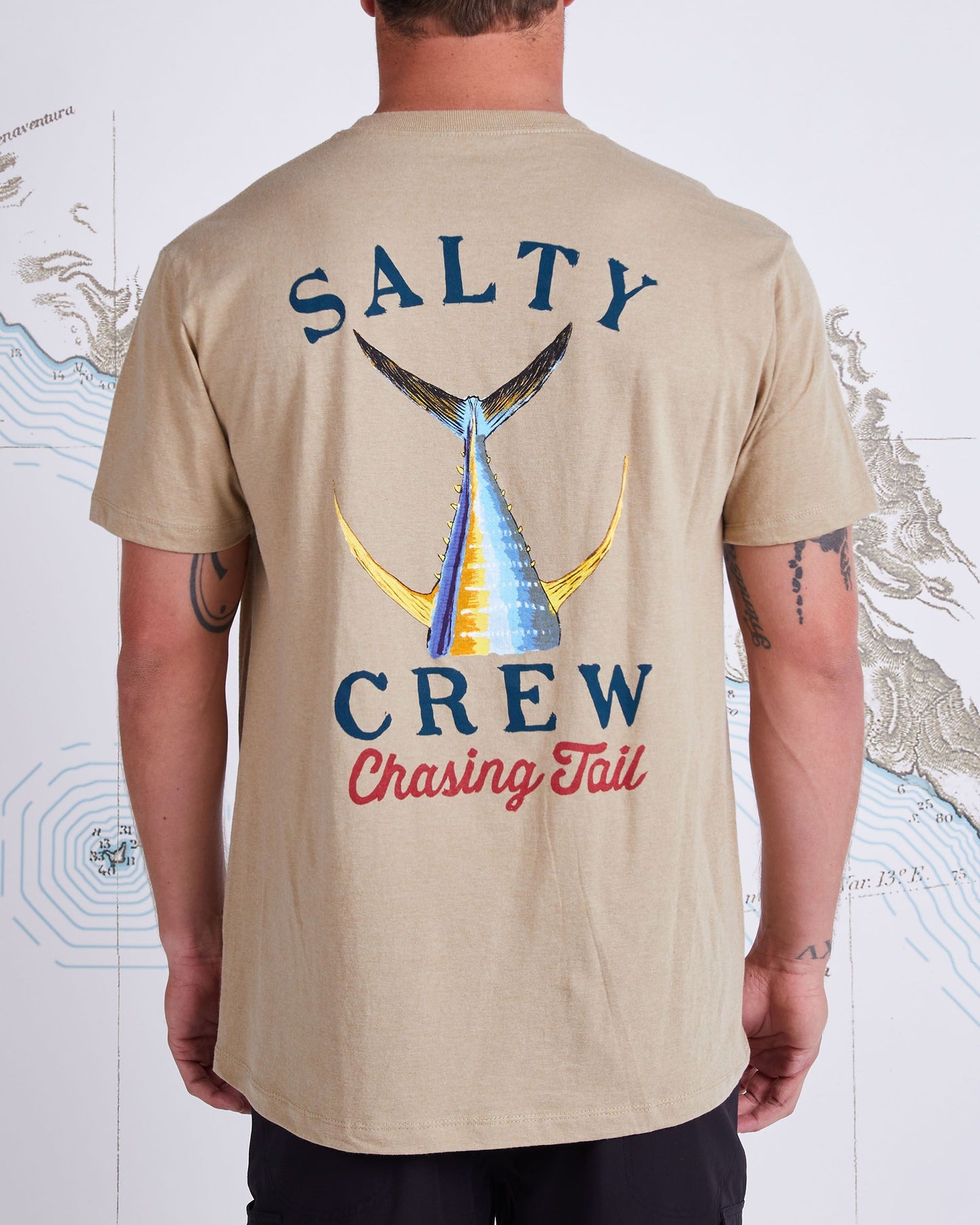 On body back of Tailed Khaki Heather S/S Standard Tee