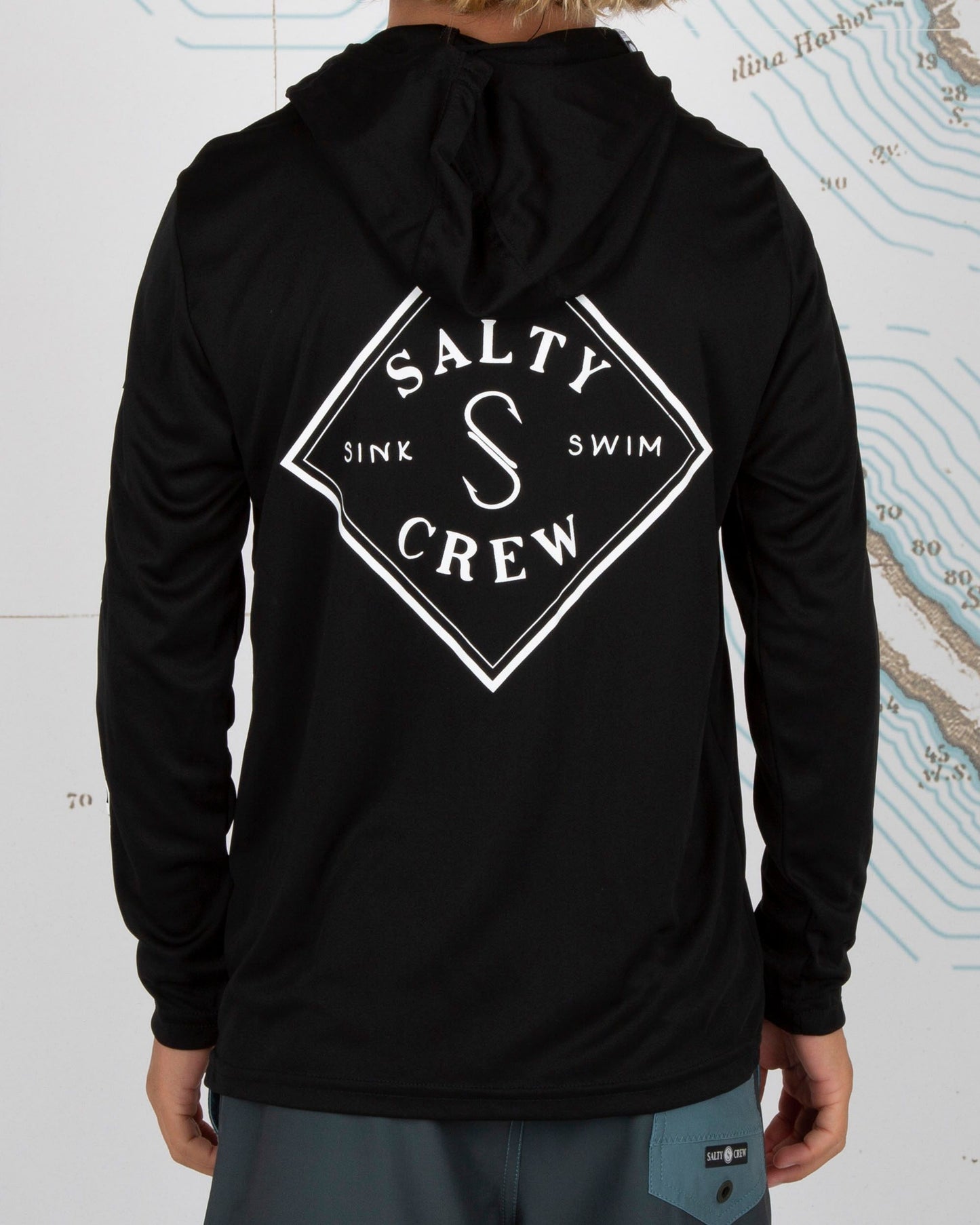On body back of Tippet Boys Black Hood Sunshirt