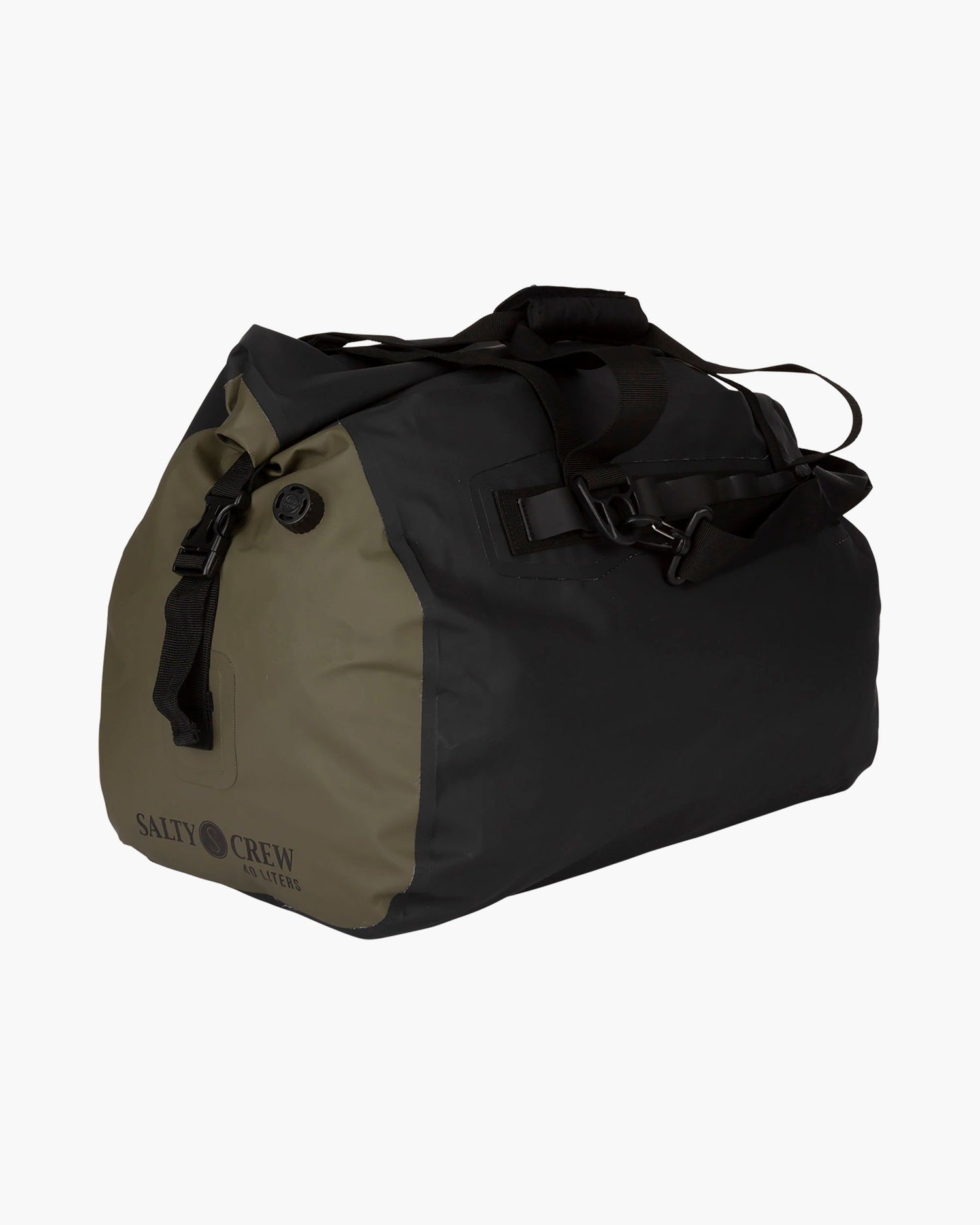 Side angle of VOYAGER DUFFLE black/military
