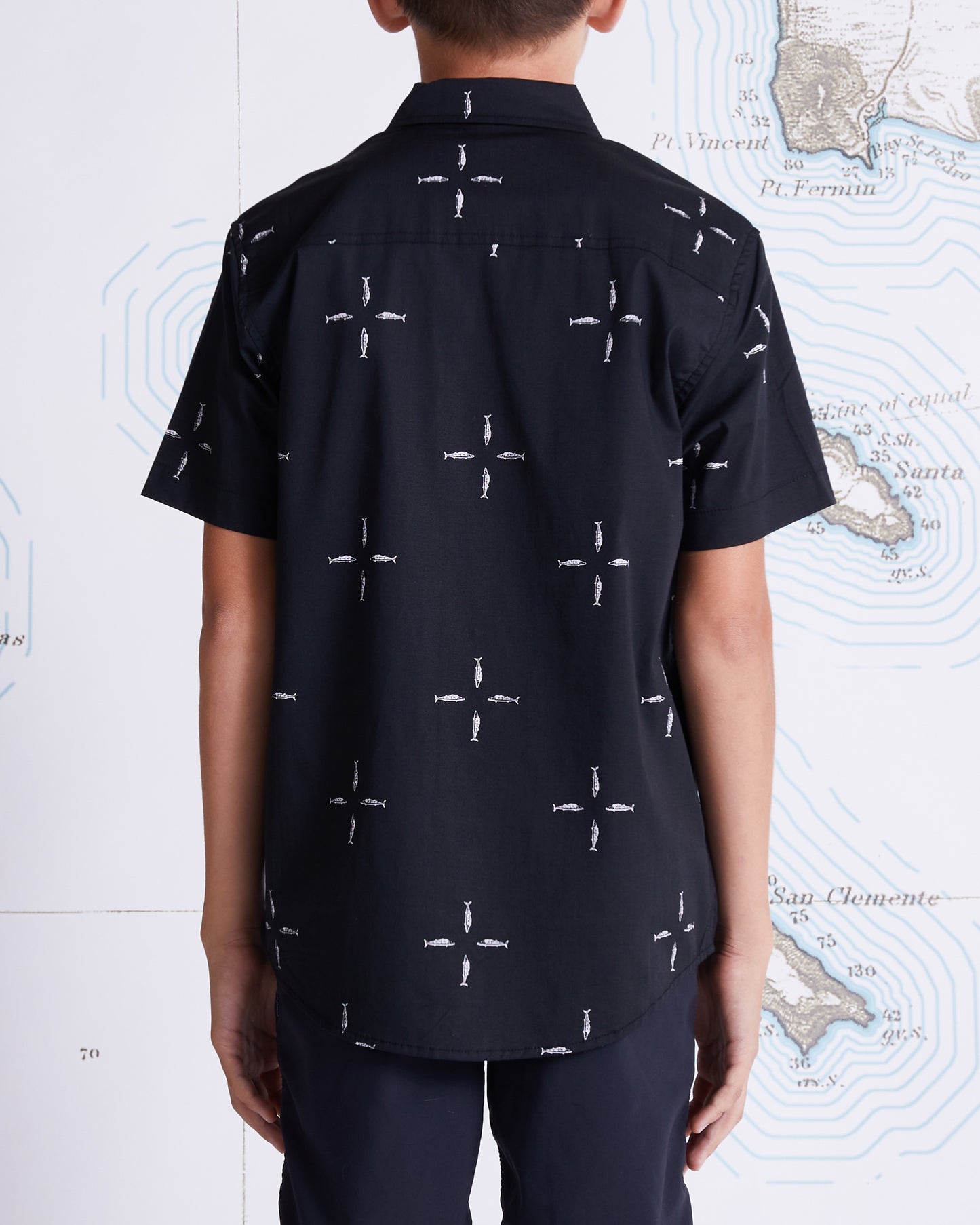 back view of Lay Day Boys Black S/S Woven
