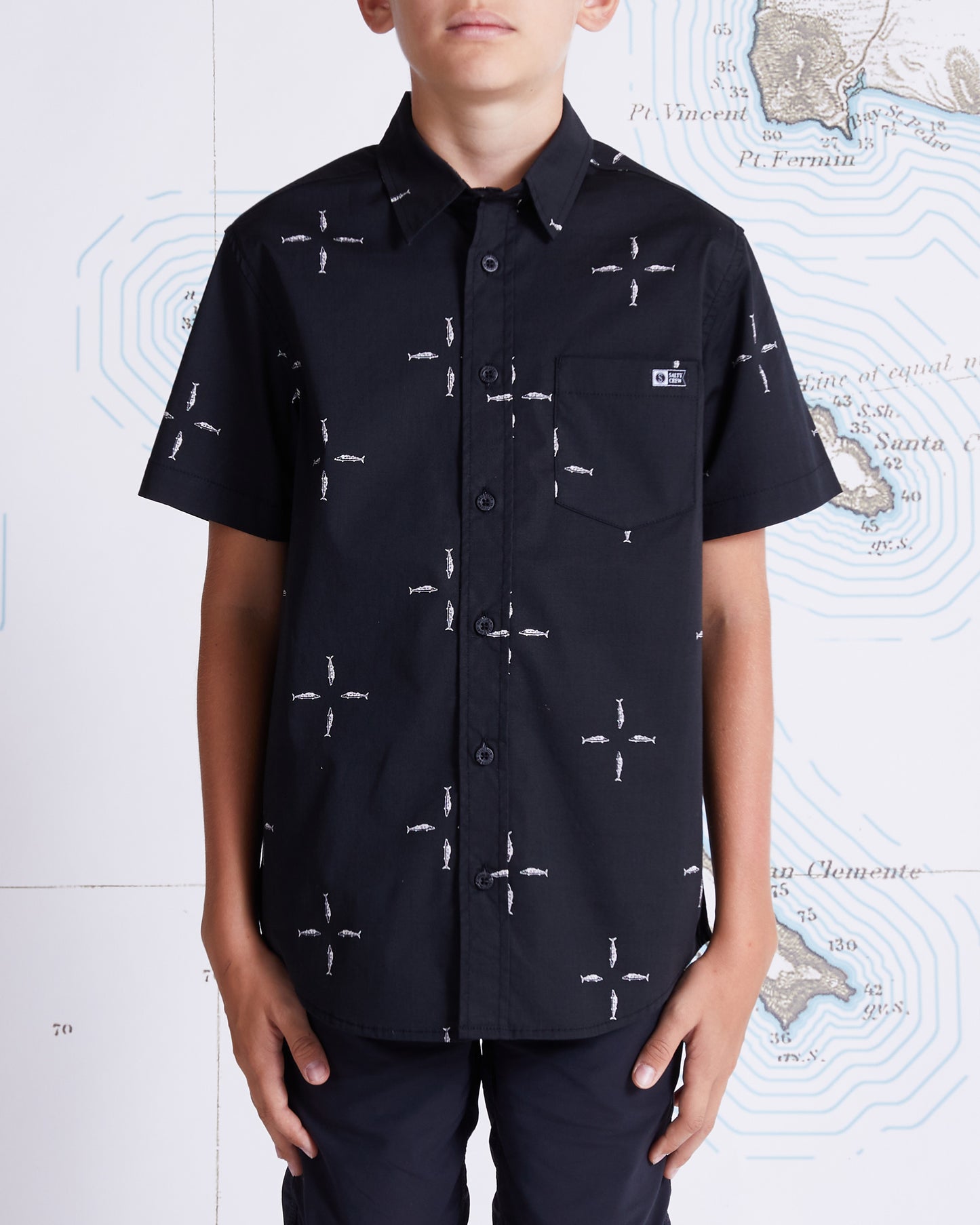front view of Lay Day Boys Black S/S Woven