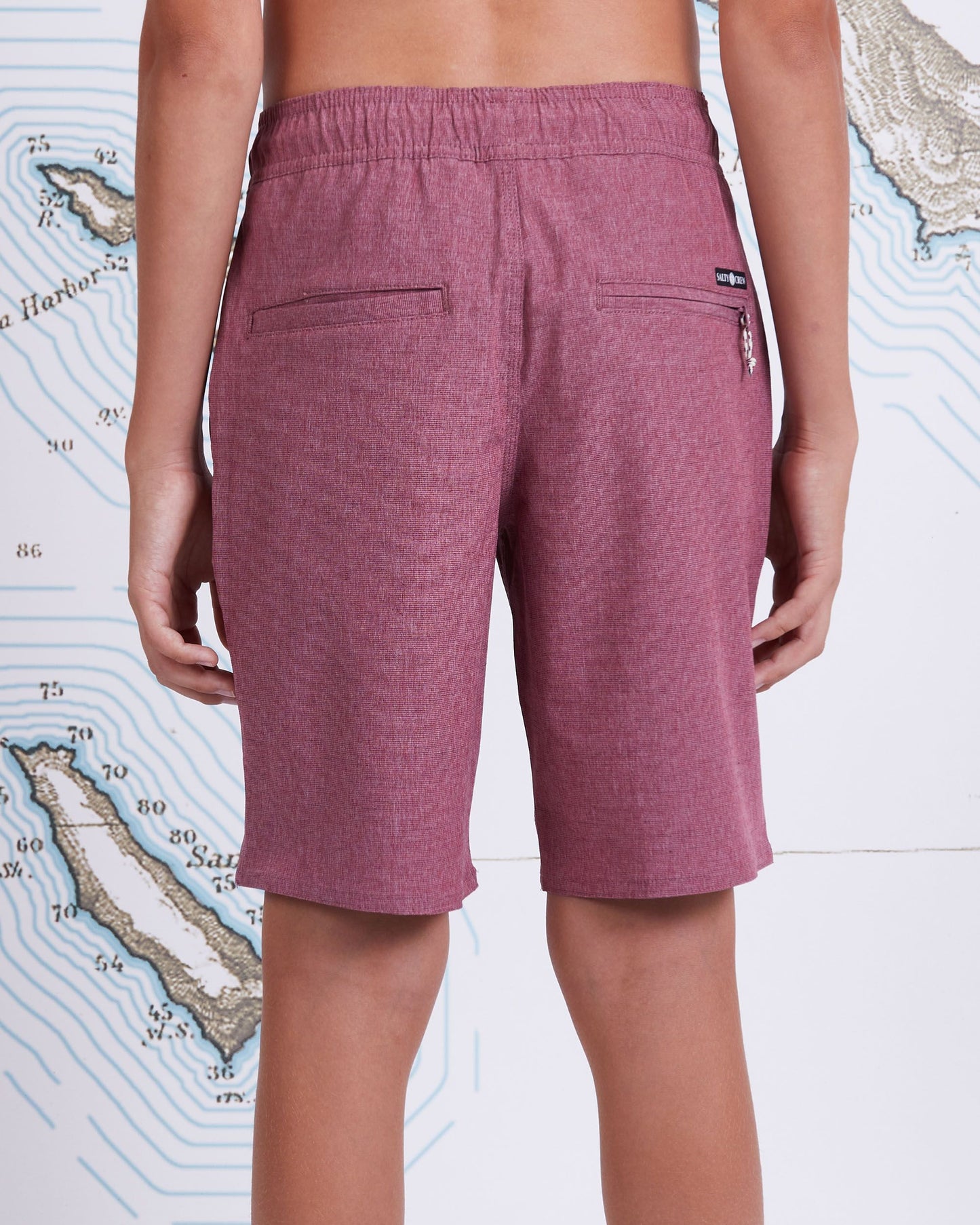 On body back of Drifter 2 Boys Redwood Hybrid Elastic