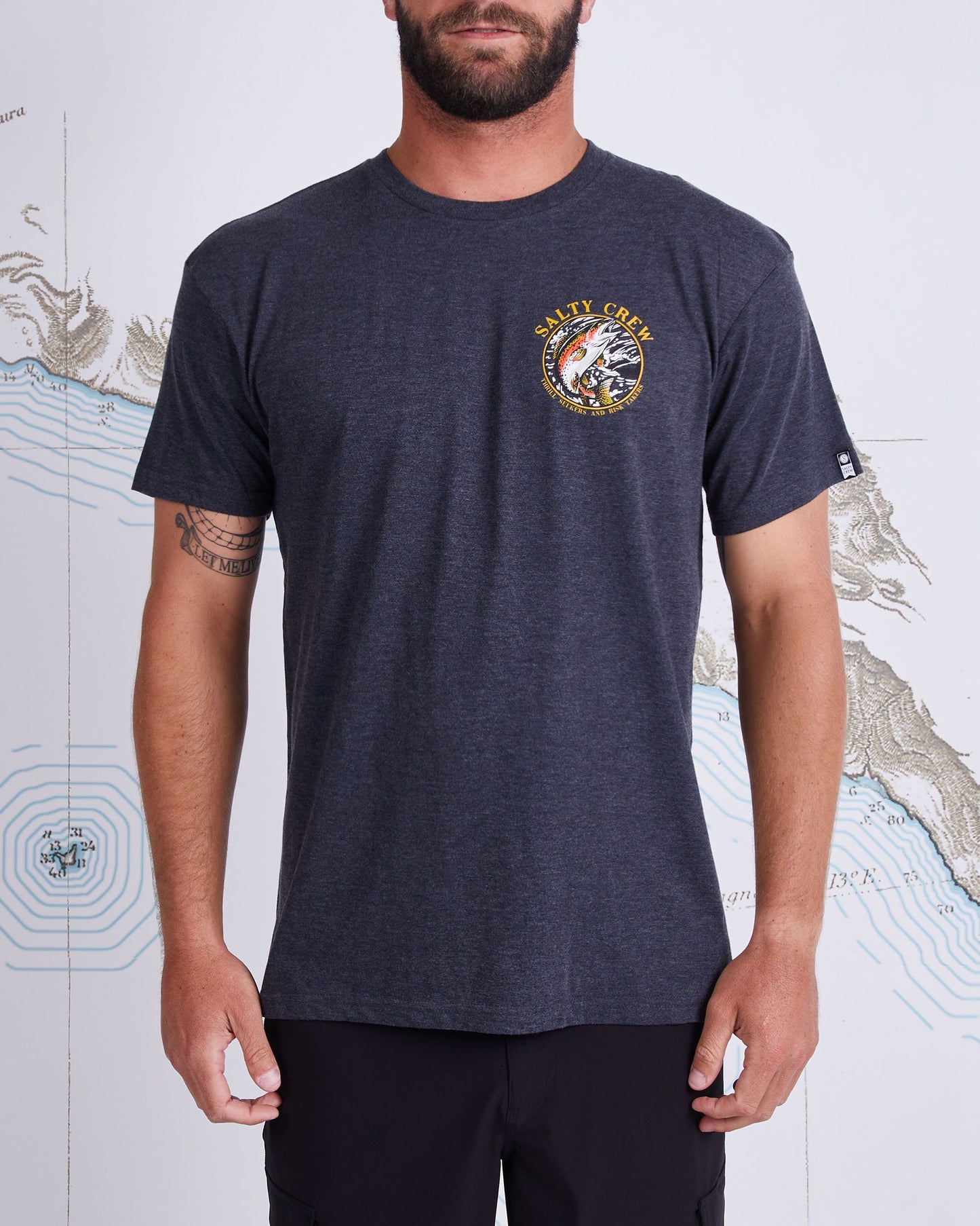 On body front of Rainbow Charcoal Heather Premium S/S Tee