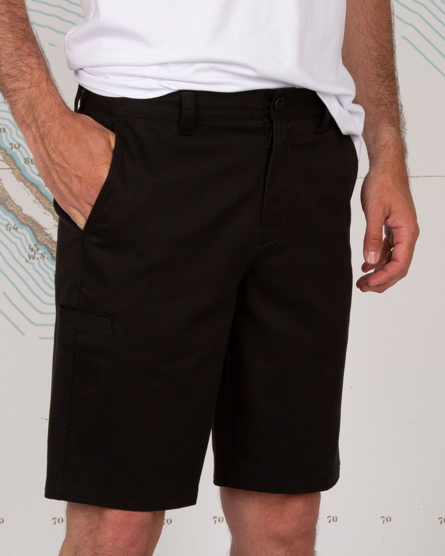 utility pocket detail of Deckhand Black Chino Walk Short