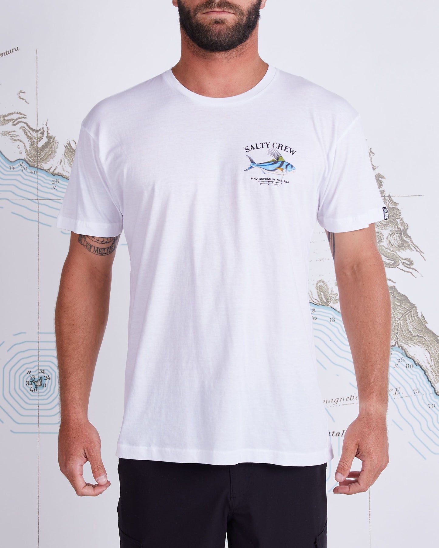 On body front of Rooster White Premium S/S Tee