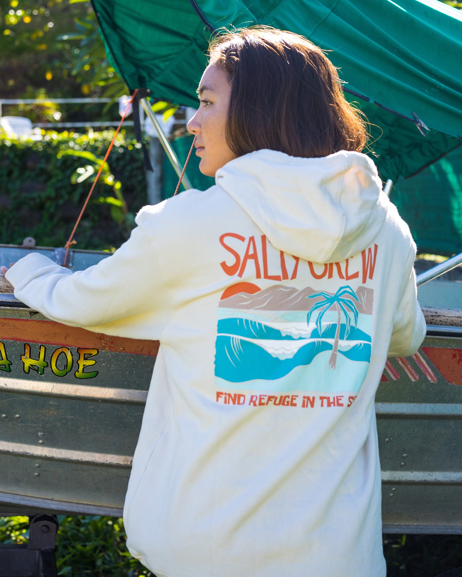 Lifestyle shot of the Postcard Natural Hoody