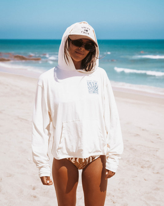 Lifestyle shot of the Perfect Set Tech Hoodie - Off White. 