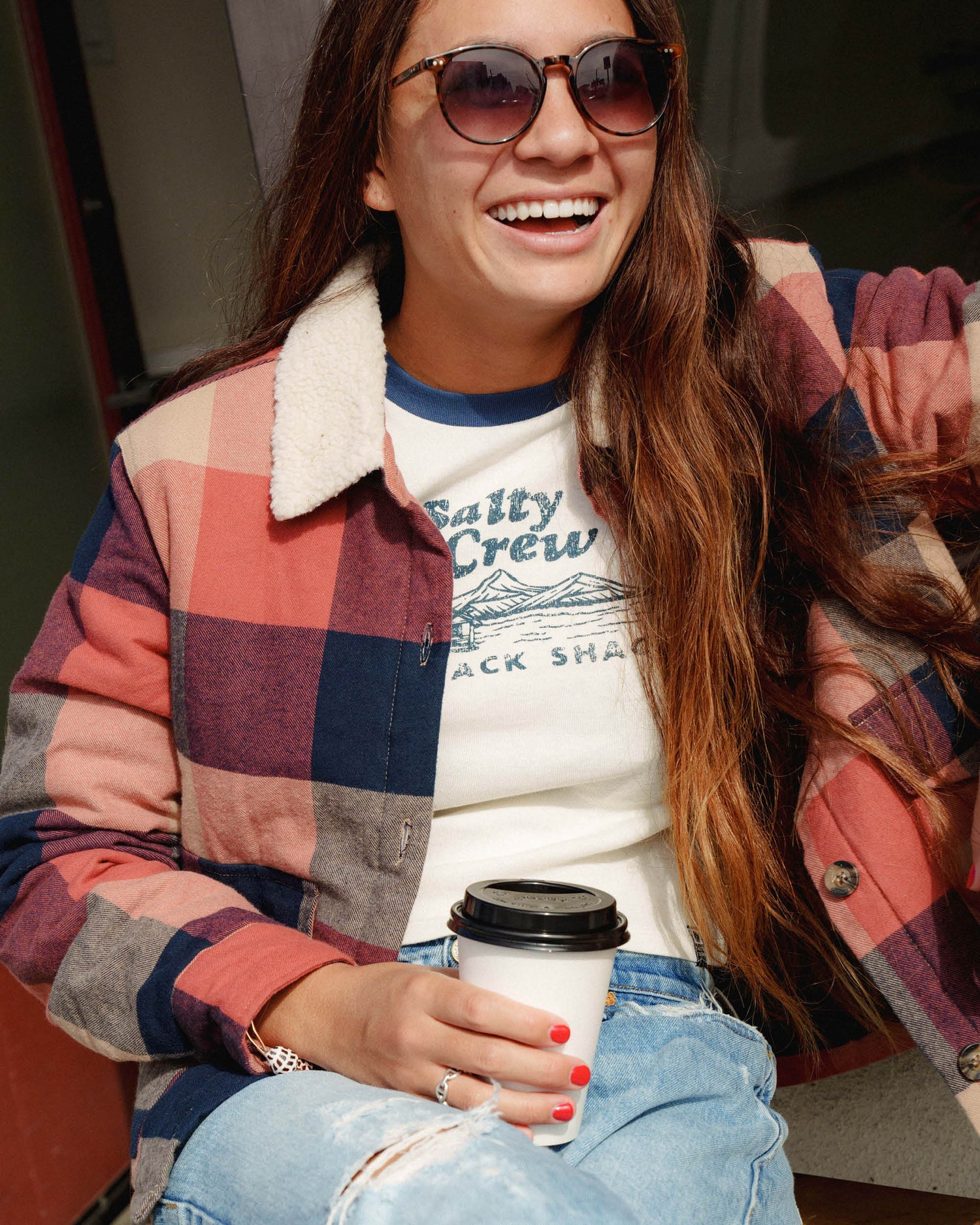 Lifestyle shot of the Get Shacked Shacket - Baked Apple. 