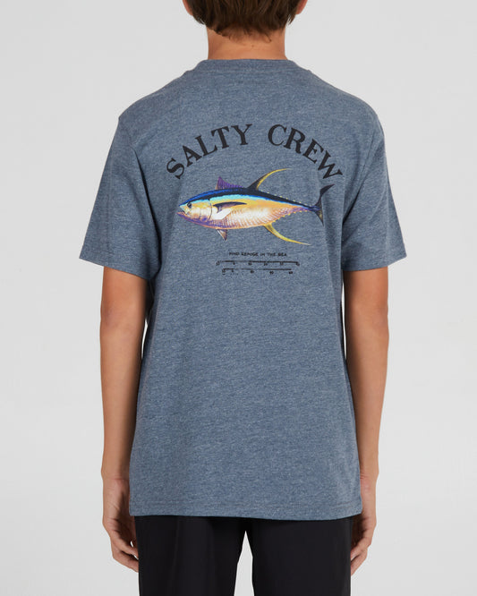 back view of Ahi Mount Boys Athletic Heather S/S Tee