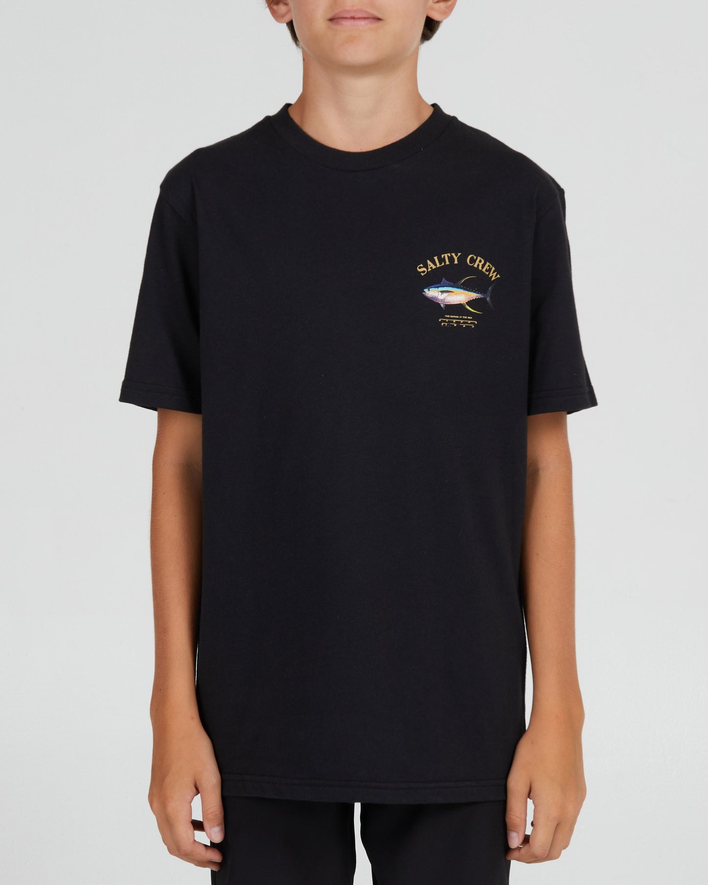 front view of Ahi Mount Boys Black S/S Tee