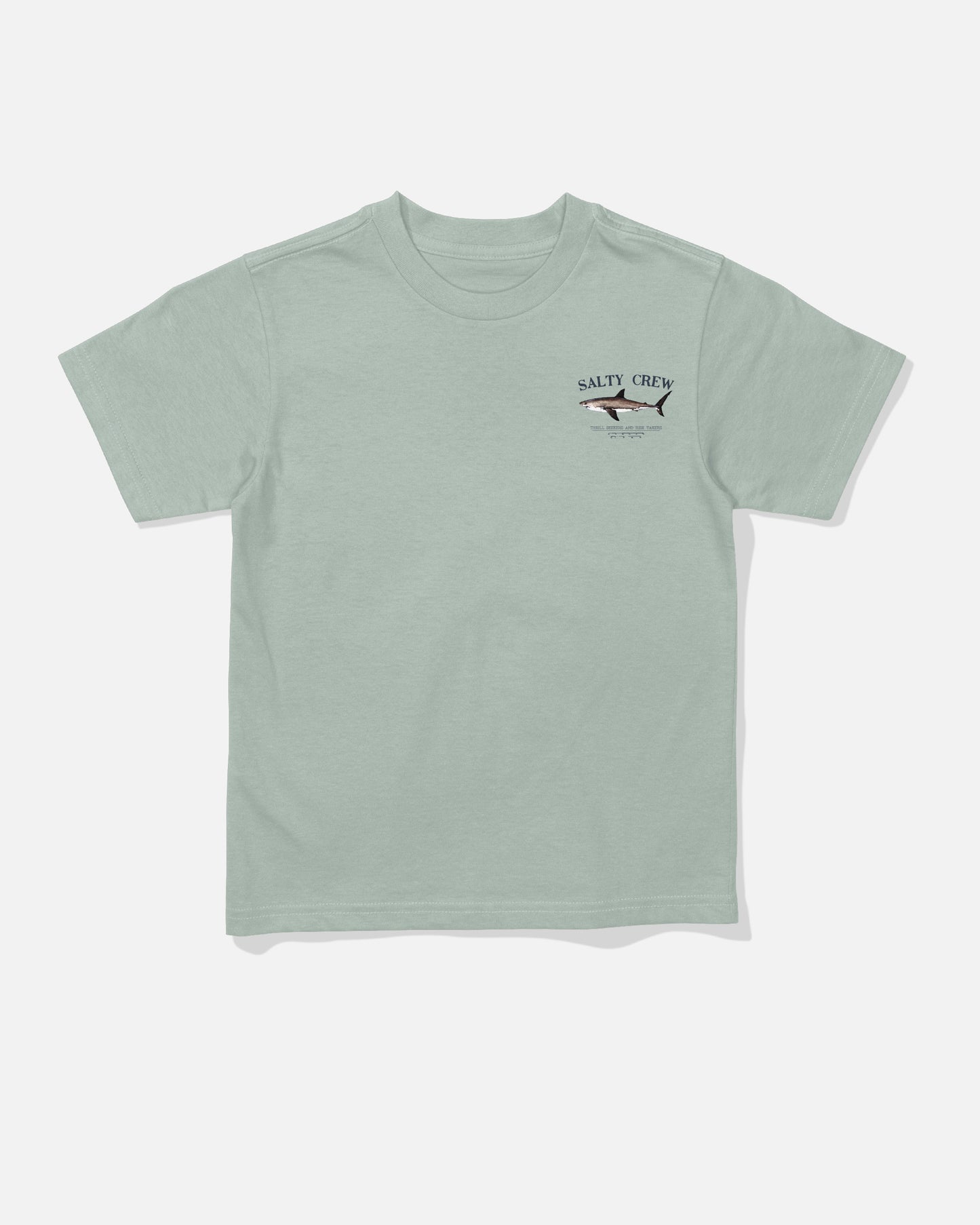 Front view of the Bruce Toddler Tee - Aqua Grey. 