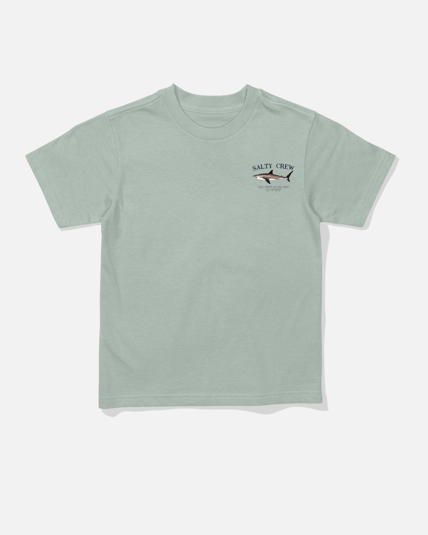 Front view of the Bruce Toddler Tee - Aqua Grey. 