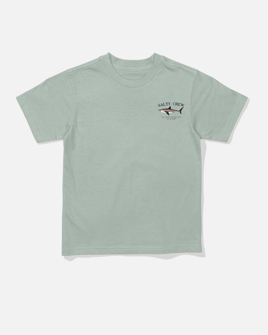 Front view of the Bruce Toddler Tee - Aqua Grey. 