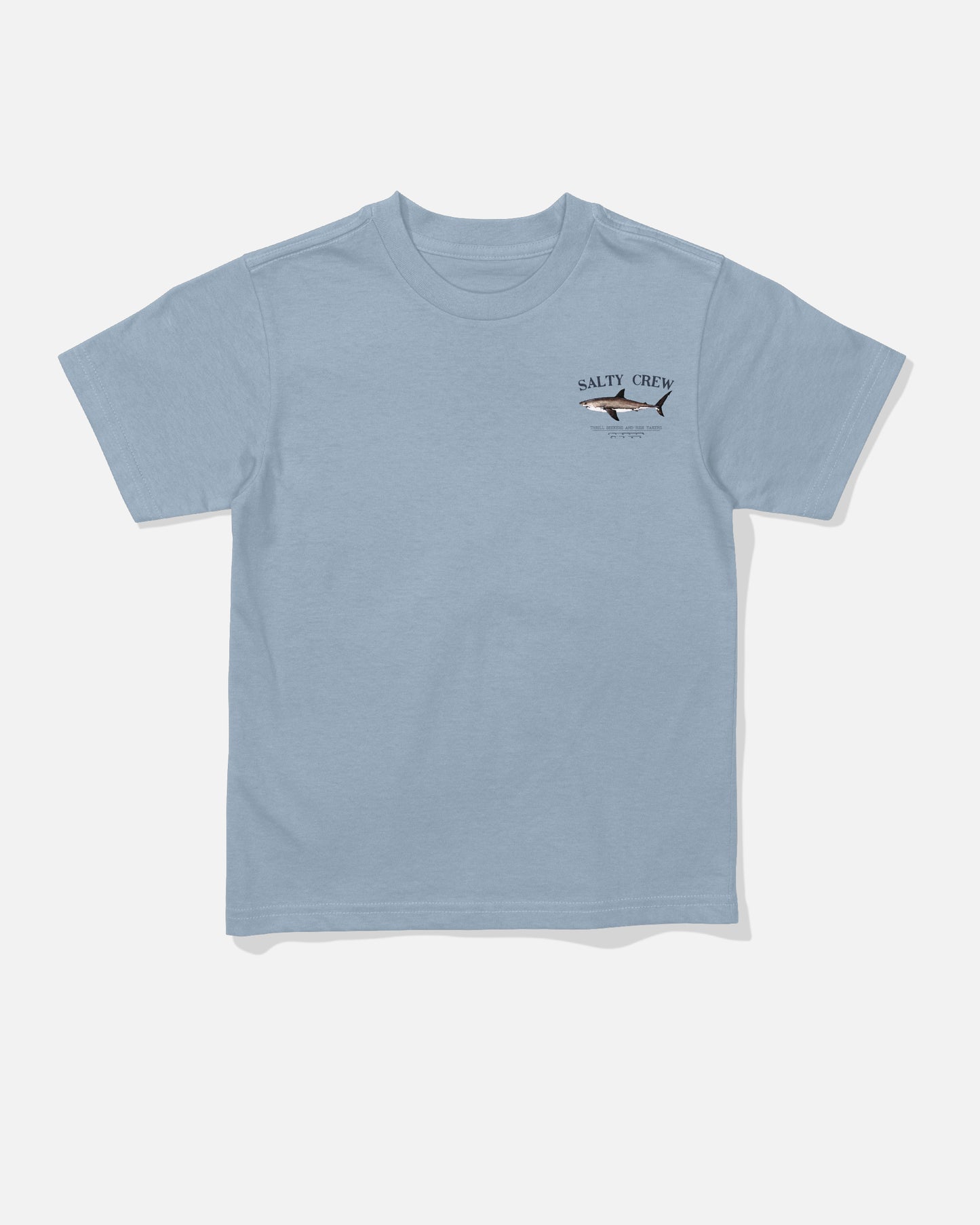 Front view of the Bruce Toddler Tee - Blue Fog. 