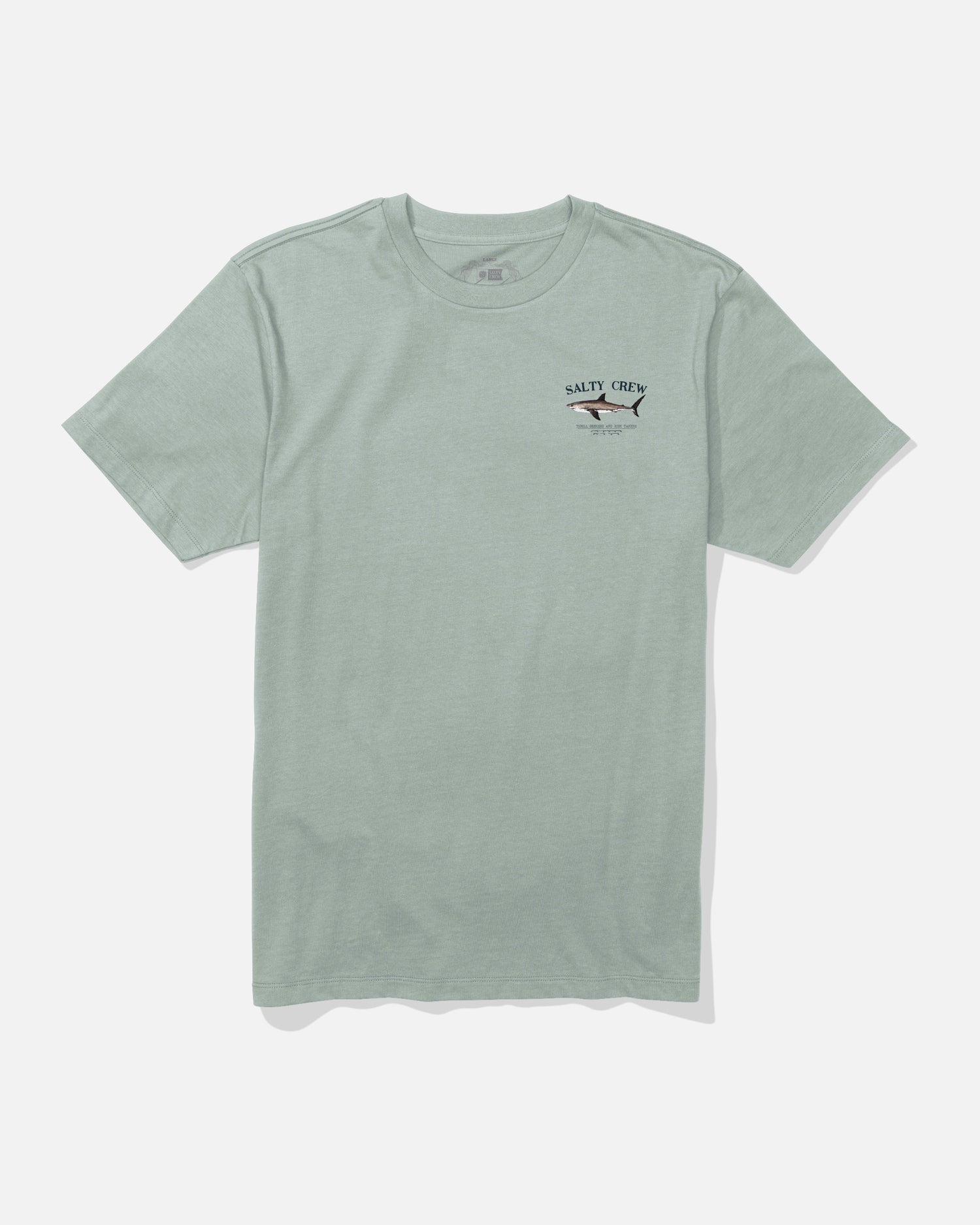Front view of the Bruce Crew Tee - Aqua Grey. 