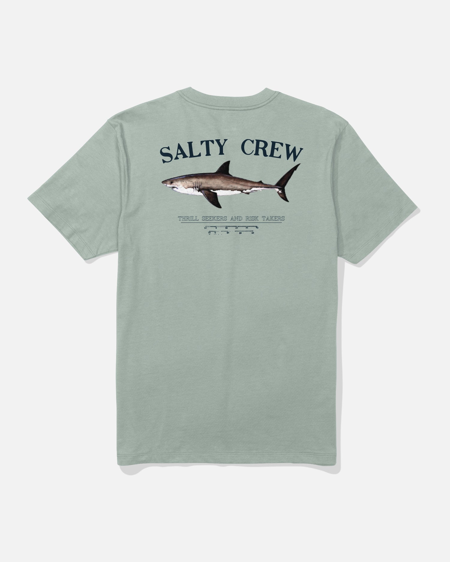 Back view of the Bruce Crew Tee - Aqua Grey. 